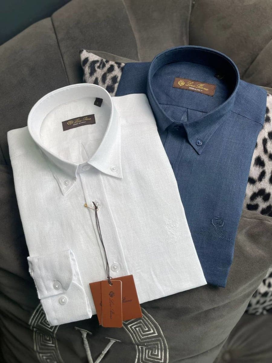 Loro Piana Erkek Gömlek Set (Beyaz & Lacivert)